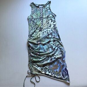 JADED LONDON multicolor black knit ruched bodycon lace up asymmetrical mini